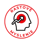 Ikona rastového myslenia - symbol kladiva a ozubeného kolesa v kruhu, doplnený textom GROWTH THINKING. Ilustrácia postoja, že človek sa môže neustále zlepšovať.