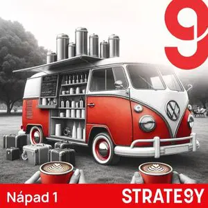 Ilustrace pojízdné kavárny ve stylu retro dodávky – podnikatelský nápad pro milovníky kávy a extroverty s logistickým citem.