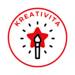 Ikona kreativity – postava s hvězdou nad hlavou a nápisem KREATIVITA. Symbol schopnosti myslet jinak, obcházet pravidla a tvořit nové způsoby podnikání.