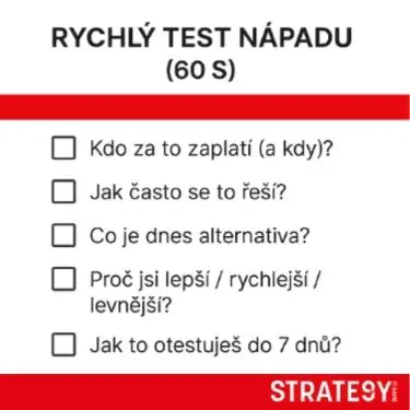 Podnikatelské nápady: jak vybrat ten správný a proměnit ho ve fungující byznys 4 Rychlý test podnikatelského nápadu: kdo zaplatí, alternativa a jak otestovat do 7 dnů