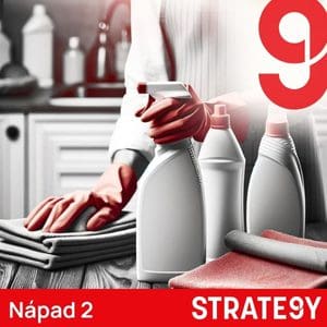 Ruce ženy s úklidovými prostředky v kuchyni – ilustrace podnikatelského nápadu ekologické úklidové služby pro organizované lidi se smyslem pro čistotu.
