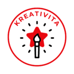 Ikona kreativity – postava s hvězdou nad hlavou a nápisem KREATIVITA. Symbol schopnosti myslet jinak, obcházet pravidla a tvořit nové způsoby podnikání.